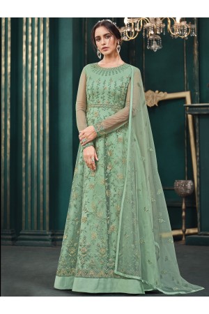 Green Net Satin Anarkali Gown